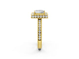 Yellow gold Princess Halo Diamond Engagement Ring with Milgrain Pave Band and Four-Prong Setting_121