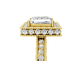 Yellow gold Princess Halo Diamond Engagement Ring with Milgrain Pave Band and Four-Prong Setting_124