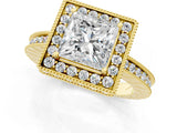 Yellow gold Princess Halo Diamond Engagement Ring with Milgrain Pave Band and Four-Prong Setting_25
