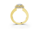 Yellow gold Princess Halo Diamond Engagement Ring with Milgrain Pave Band and Four-Prong Setting_27