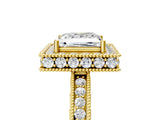 Yellow gold Princess Halo Diamond Engagement Ring with Milgrain Pave Band and Four-Prong Setting_29