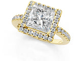 Yellow gold Princess Halo Diamond Engagement Ring with Pavé Band and Four-Prong Setting_100