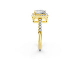 Yellow gold Princess Halo Diamond Engagement Ring with Pavé Band and Four-Prong Setting_101