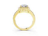 Yellow gold Princess Halo Diamond Engagement Ring with Pavé Band and Four-Prong Setting_102