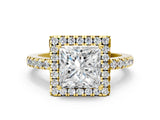 Yellow gold Princess Halo Diamond Engagement Ring with Pavé Band and Four-Prong Setting_99