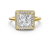 Yellow gold Princess Halo Diamond Engagement Ring with Solitaire Band and Four-Prong Setting_20