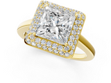 Yellow gold Princess Halo Diamond Engagement Ring with Solitaire Band and Four-Prong Setting_21
