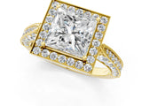 Yellow gold Princess Halo Diamond Engagement Ring with Split Shank Band and Four-Prong Setting_7