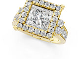 Yellow gold Princess Halo Diamond Engagement Ring with Split Shank and Four-Prong Setting 1