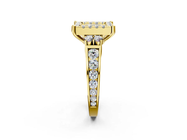 Yellow Gold Princess Cut Graduated Channel Halo Engagement Ring Setting