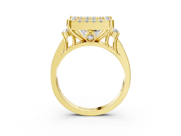 Yellow Gold Princess Cut Graduated Channel Halo Engagement Ring Setting