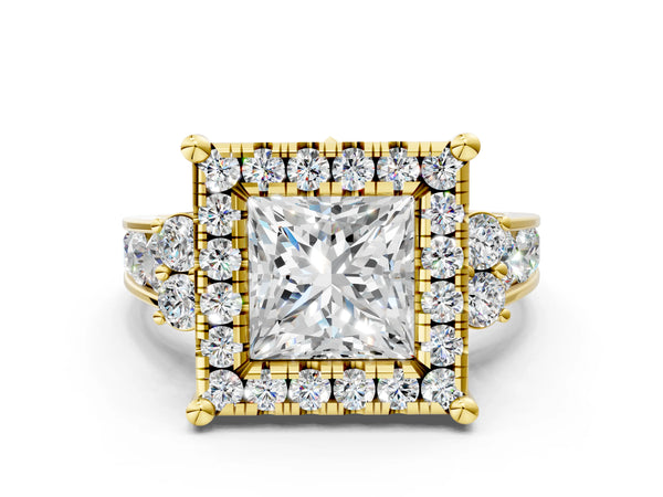 Yellow Gold Princess Cut Graduated Channel Halo Engagement Ring Setting