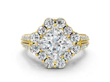 Yellow gold Princess Halo Diamond Engagement Ring with Split Shank and Prong Setting_62