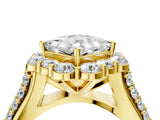 Yellow gold Princess Halo Diamond Engagement Ring with Split Shank and Prong Setting_66