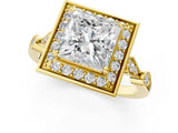 Yellow gold Princess Halo Diamond Engagement Ring with Twisted Band and Four-Prong Setting 1