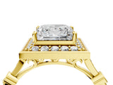 Yellow gold Princess Halo Diamond Engagement Ring with Twisted Band and Four-Prong Setting 4