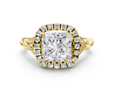 Yellow gold Princess Halo Diamond Engagement Ring with Vintage-Inspired Band and Four-Prong Setting_3