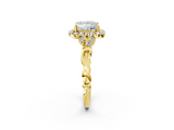 Yellow gold Princess Halo Diamond Engagement Ring with Vintage-Inspired Band and Four-Prong Setting_5