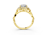 Yellow gold Princess Halo Diamond Engagement Ring with Vintage-Inspired Band and Four-Prong Setting_6