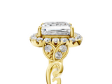 Yellow gold Princess Halo Diamond Engagement Ring with Vintage-Inspired Band and Four-Prong Setting_8