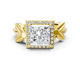 Yellow gold Princess Halo Diamond Floral Band with Four-Prong Setting_76