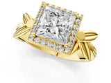 Yellow gold Princess Halo Diamond Floral Band with Four-Prong Setting_77