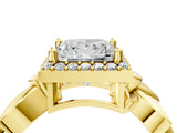 Yellow gold Princess Halo Diamond Floral Band with Four-Prong Setting_80