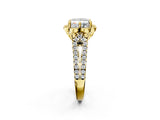 Yellow gold Princess Halo Diamond Floral Split Shank Engagement Ring 2