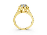 Yellow gold Princess Halo Diamond Floral Split Shank Engagement Ring 3
