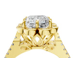 Yellow gold Princess Halo Diamond Floral Split Shank Engagement Ring 4