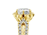 Yellow gold Princess Halo Diamond Floral Split Shank Engagement Ring 5
