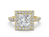 Yellow gold Princess Halo Diamond Pavé Band Ring with Prong Setting_20
