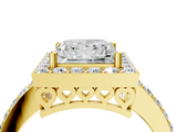 Yellow gold Princess Halo Diamond Pavé Band Ring with Prong Setting_24