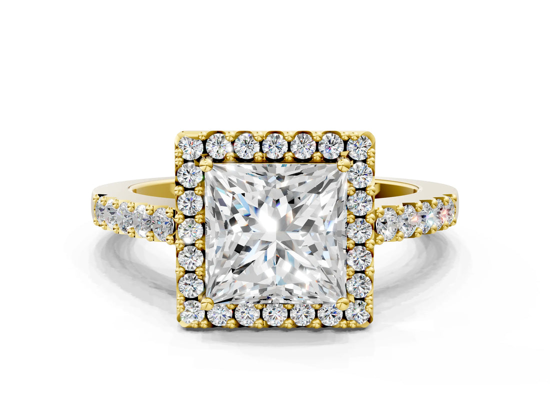 Yellow gold Princess Halo Diamond Pavé Solitaire Ring_39