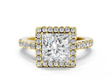 Yellow gold Princess Halo Diamond Pavé Solitaire Ring_39