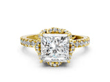 Yellow gold Princess Halo Diamond Pave Band Ring with Four-Prong Setting_15