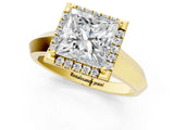 Yellow gold Princess Halo Diamond Ring with Cathedral Band and Four-Prong Setting_63