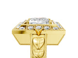 Yellow gold Princess Halo Diamond Ring with Milgrain Bezel and Prong Setting_11