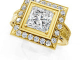 Yellow gold Princess Halo Diamond Ring with Milgrain Bezel and Prong Setting_7