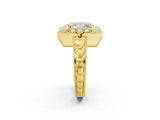 Yellow gold Princess Halo Diamond Ring with Milgrain Bezel and Prong Setting_8