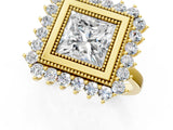 Yellow gold Princess Halo Diamond Ring with Milgrain Edge and Round Prong Setting_27