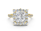 Yellow gold Princess Halo Diamond Ring with Pavé Band and Prong Setting_20