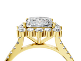 Yellow gold Princess Halo Diamond Ring with Pavé Band and Prong Setting_24