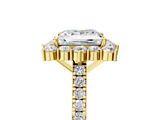 Yellow gold Princess Halo Diamond Ring with Pavé Band and Prong Setting_25