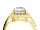 Yellow gold Princess Halo Diamond Ring with Split Shank and Four-Prong Setting_77