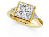 Yellow gold Princess Halo Diamond Ring with Tapered Band and Four-Prong Setting_11