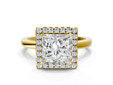 Yellow gold Princess Halo Diamond Solitaire with Pavé Band and Four-Prong Setting_90