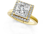 Yellow gold Princess Halo Diamond Solitaire with Pavé Band and Four-Prong Setting_91