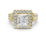 Yellow gold Princess Halo Diamond Split Shank Engagement Ring with Prong Setting_75