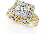 Yellow gold Princess Halo Diamond Split Shank Engagement Ring with Prong Setting_76